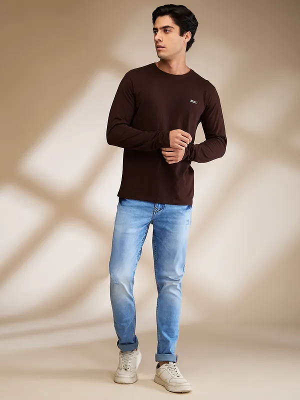 Being Human Clothing Mens-Top Crew Neck Coffee