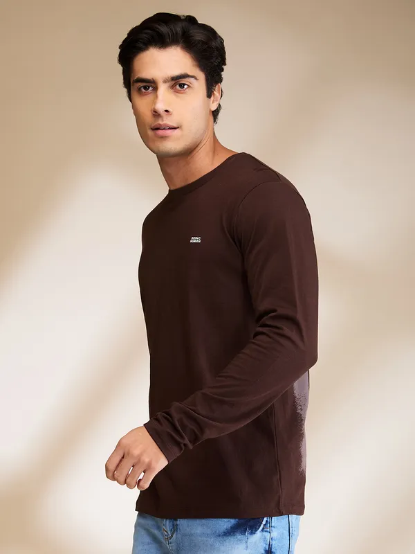 Being Human Clothing Mens-Top Crew Neck Coffee