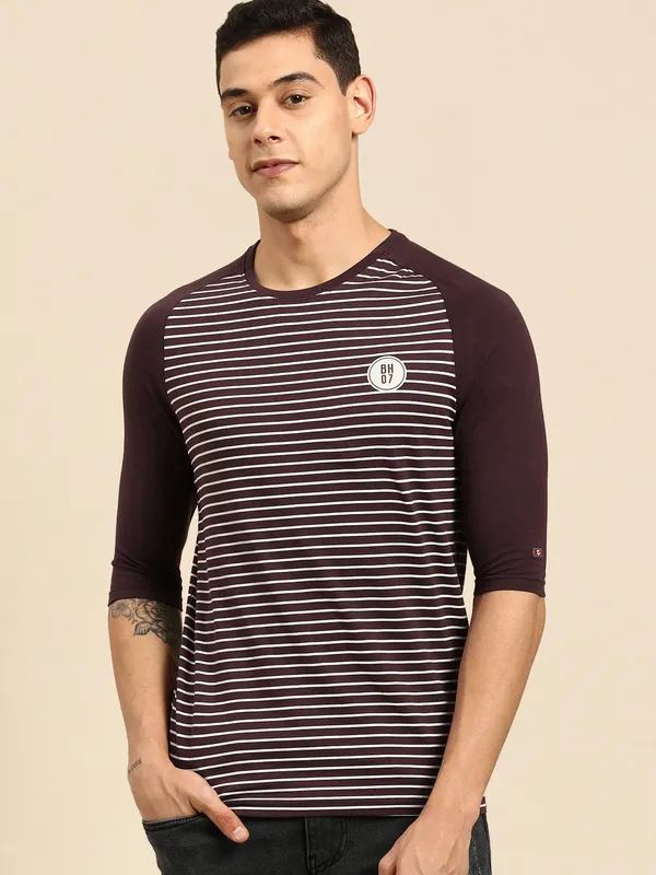 Being Human Clothing Men Reglan 3/4 SlvCrew Neck T-Shirts-Wine