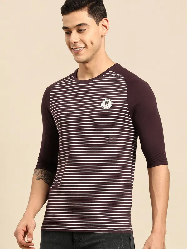 Being Human Clothing Men Reglan 3/4 SlvCrew Neck T-Shirts-Wine