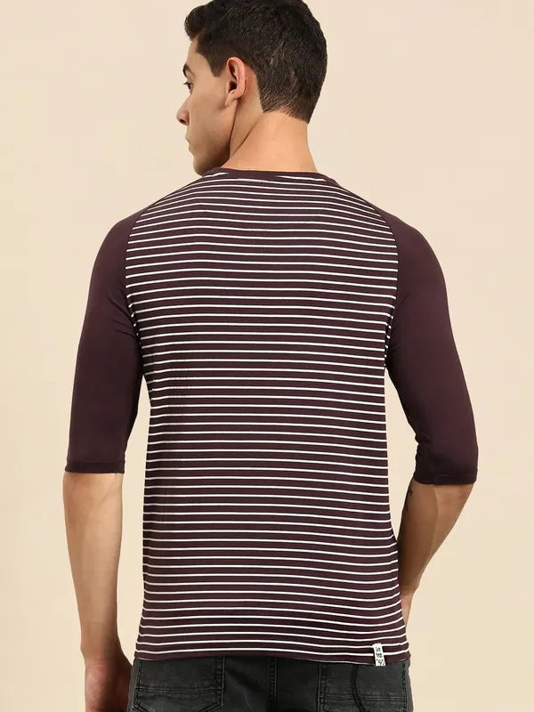 Being Human Clothing Men Reglan 3/4 SlvCrew Neck T-Shirts-Wine