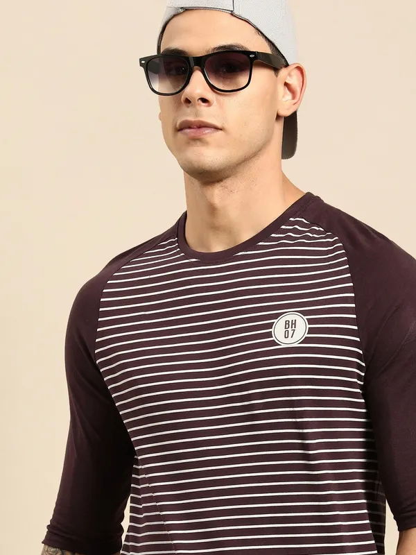 Being Human Clothing Men Reglan 3/4 SlvCrew Neck T-Shirts-Wine