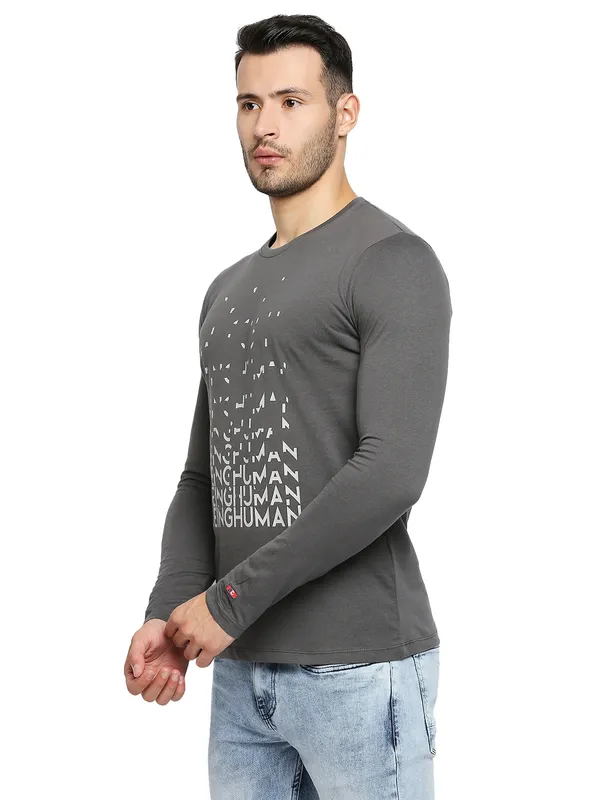 Being Human Clothing Men Raglan Fit Crew Neck T-Shirts-Charcoal