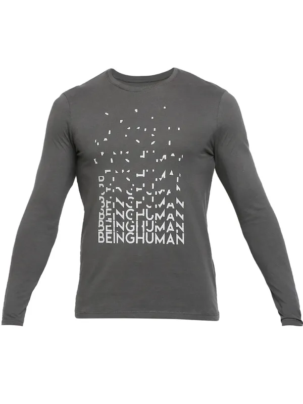 Being Human Clothing Men Raglan Fit Crew Neck T-Shirts-Charcoal