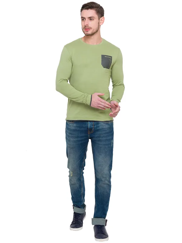 Being Human Clothing Men Raglan Fit Crew Neck T-Shirts-Sage