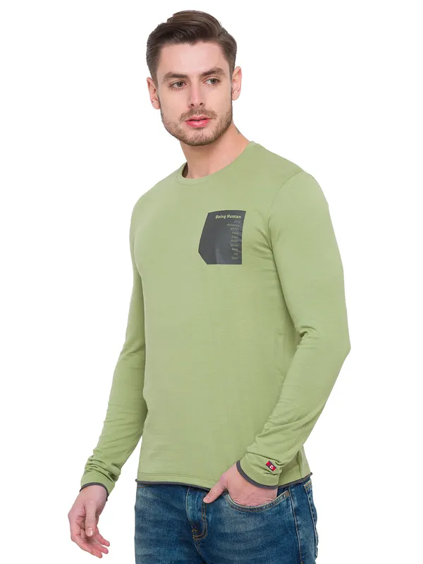 Being Human Clothing Men Raglan Fit Crew Neck T-Shirts-Sage