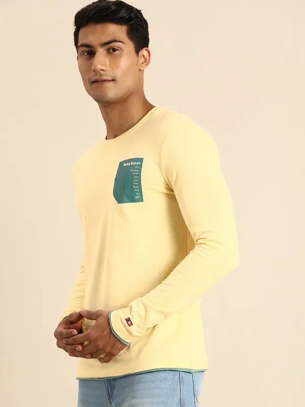 Being Human Clothing Men Raglan Fit Crew Neck T-Shirts-Yellow