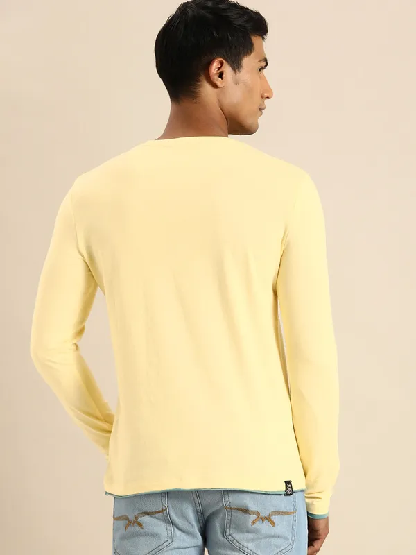 Being Human Clothing Men Raglan Fit Crew Neck T-Shirts-Yellow
