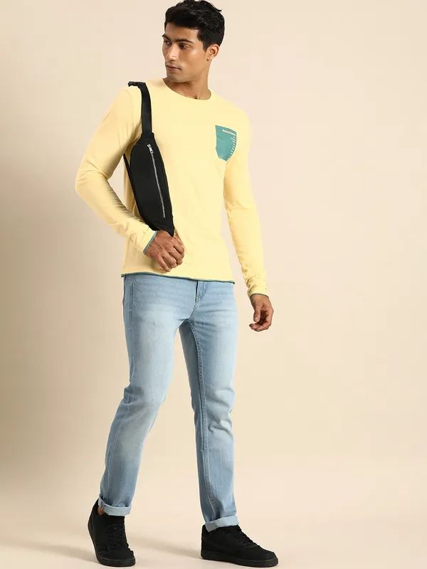 Being Human Clothing Men Raglan Fit Crew Neck T-Shirts-Yellow