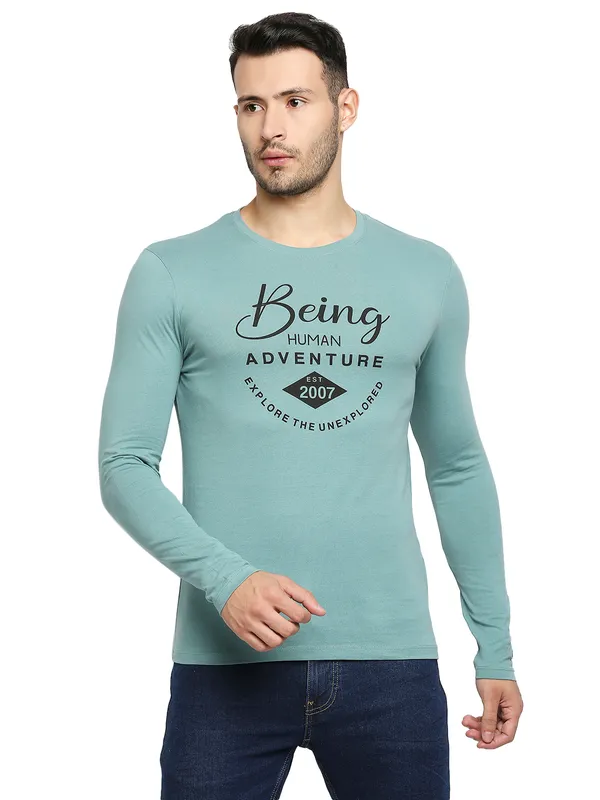 Being Human Clothing Men Raglan Fit Crew Neck T-Shirts-Dusty Green
