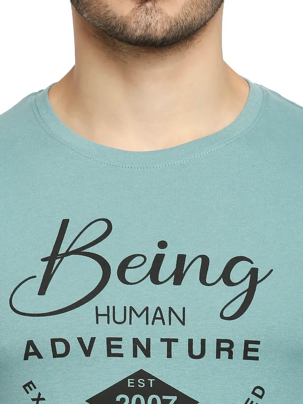 Being Human Clothing Men Raglan Fit Crew Neck T-Shirts-Dusty Green