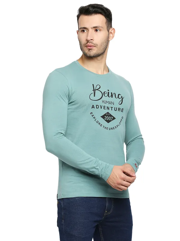 Being Human Clothing Men Raglan Fit Crew Neck T-Shirts-Dusty Green