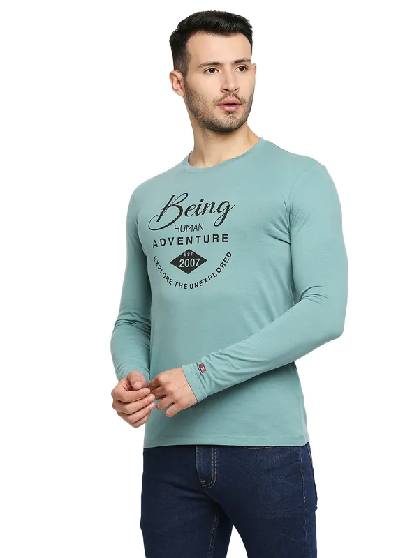 Being Human Clothing Men Raglan Fit Crew Neck T-Shirts-Dusty Green