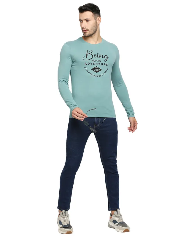Being Human Clothing Men Raglan Fit Crew Neck T-Shirts-Dusty Green