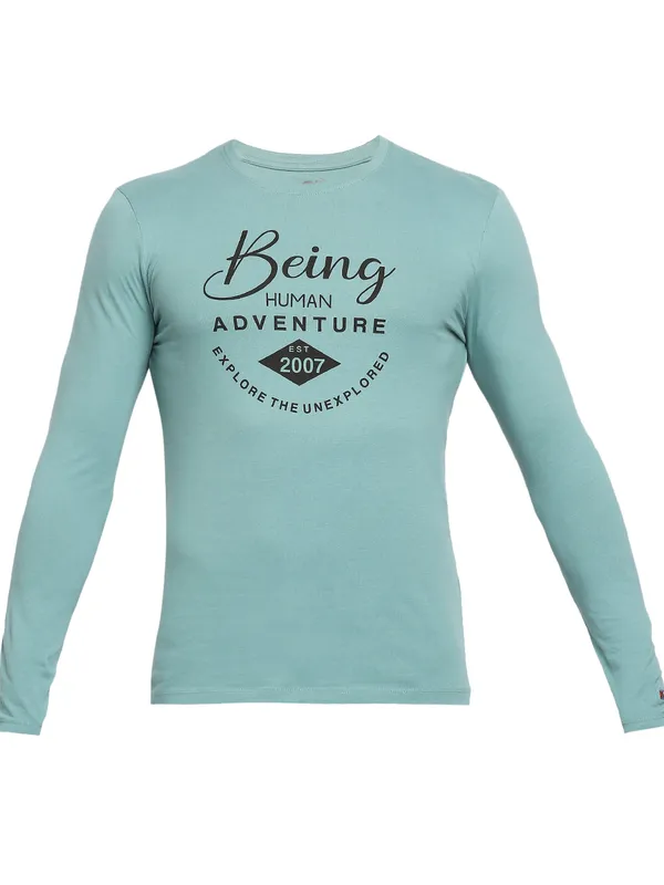 Being Human Clothing Men Raglan Fit Crew Neck T-Shirts-Dusty Green
