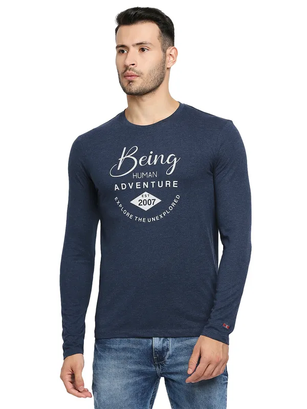 Being Human Clothing Men Raglan Fit Crew Neck T-Shirts-Navy Melange