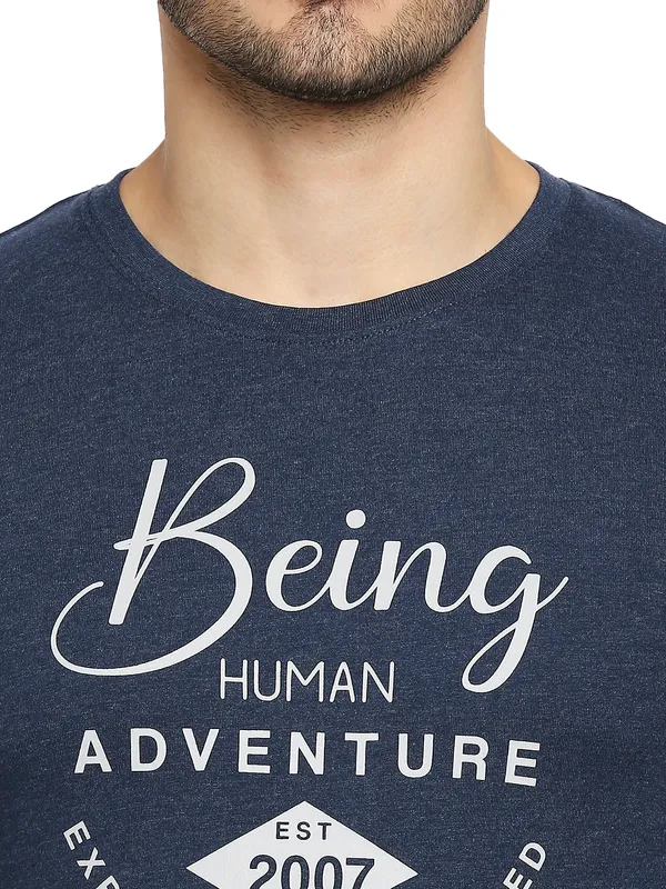 Being Human Clothing Men Raglan Fit Crew Neck T-Shirts-Navy Melange