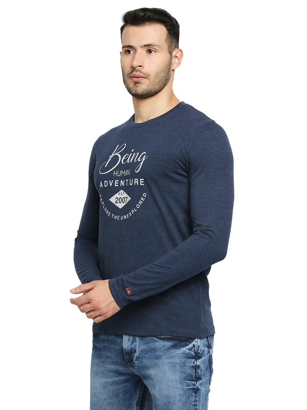 Being Human Clothing Men Raglan Fit Crew Neck T-Shirts-Navy Melange