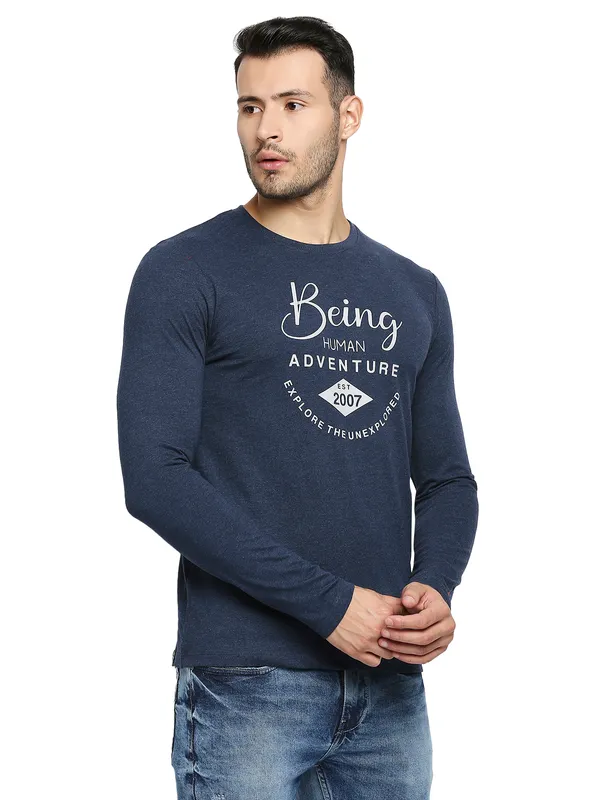 Being Human Clothing Men Raglan Fit Crew Neck T-Shirts-Navy Melange