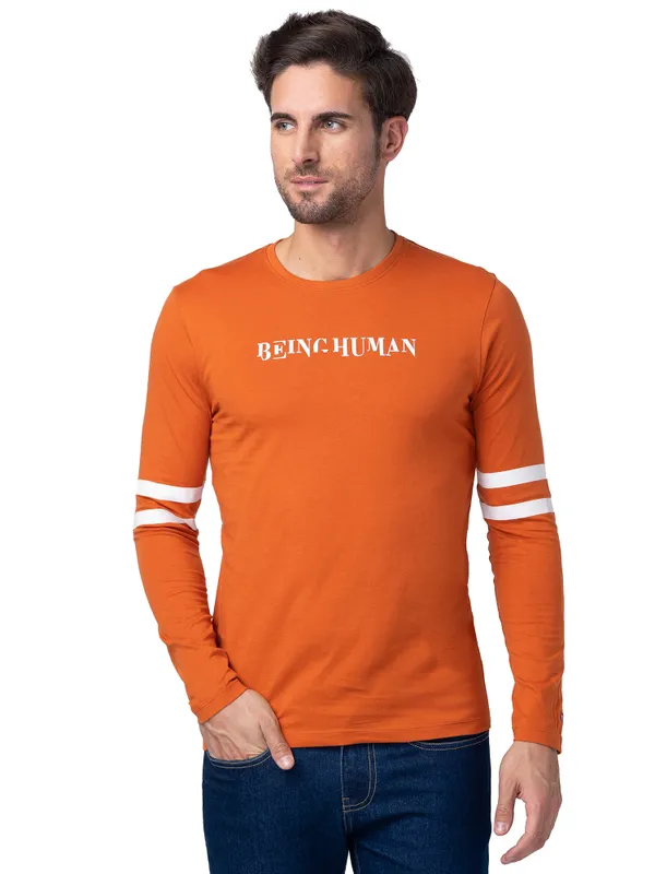 Being Human Regular Fit Men Crew Neck T-Shirts-Gold Flam