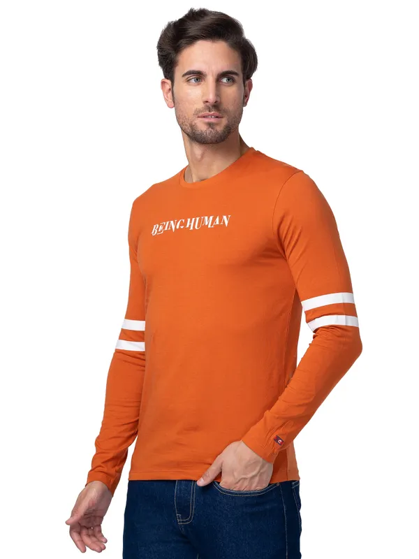 Being Human Regular Fit Men Crew Neck T-Shirts-Gold Flam