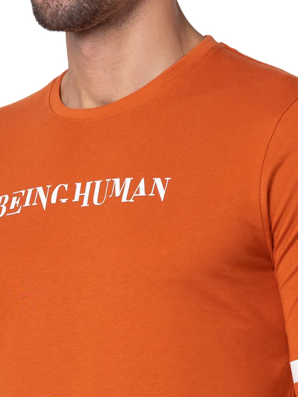 Being Human Regular Fit Men Crew Neck T-Shirts-Gold Flam