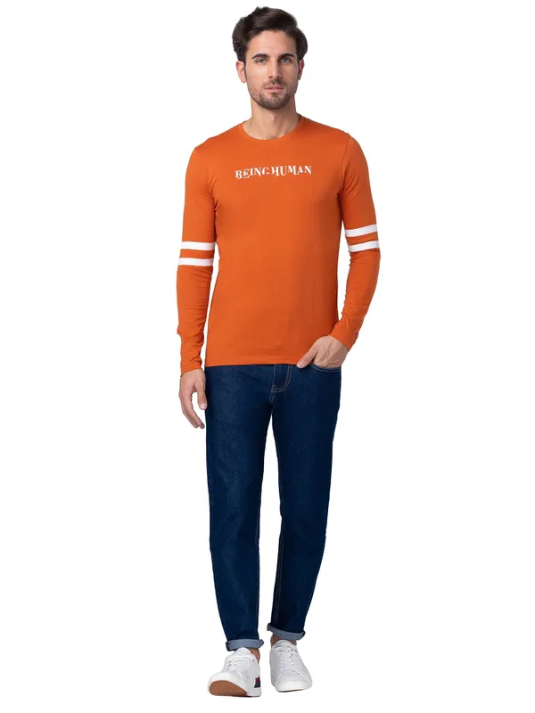 Being Human Regular Fit Men Crew Neck T-Shirts-Gold Flam