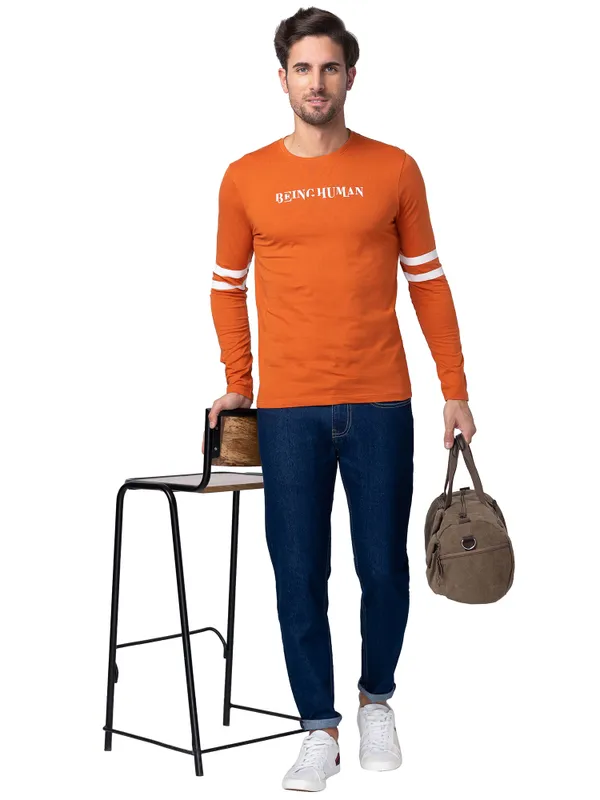 Being Human Regular Fit Men Crew Neck T-Shirts-Gold Flam