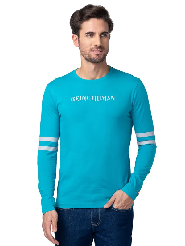 Being Human Regular Fit Men Crew Neck T-Shirts-Lake Blue