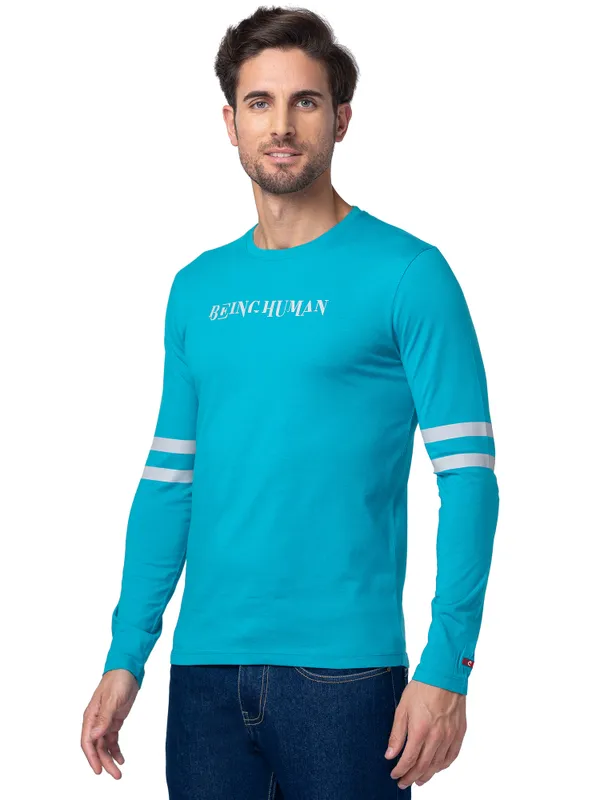 Being Human Regular Fit Men Crew Neck T-Shirts-Lake Blue