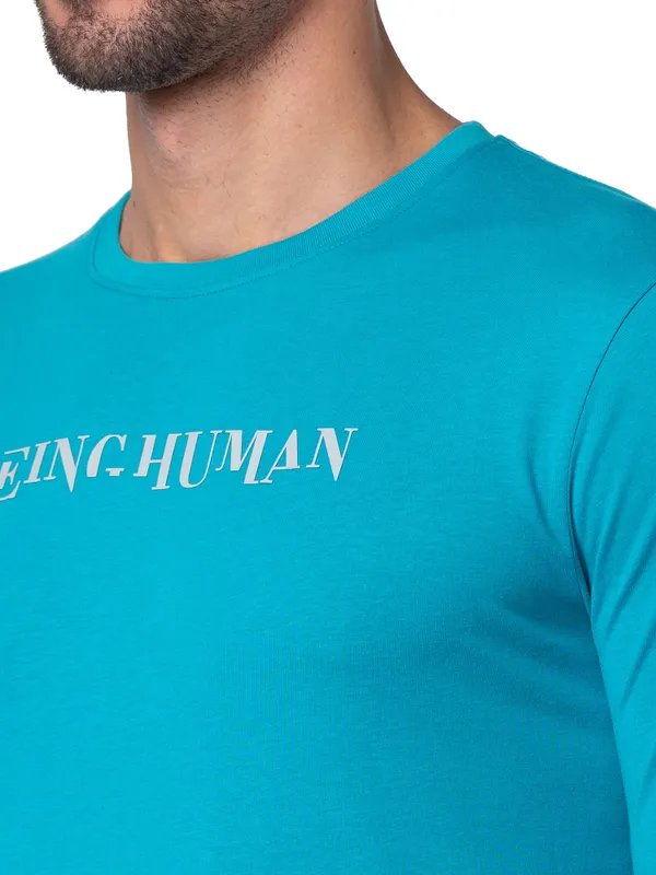 Being Human Regular Fit Men Crew Neck T-Shirts-Lake Blue