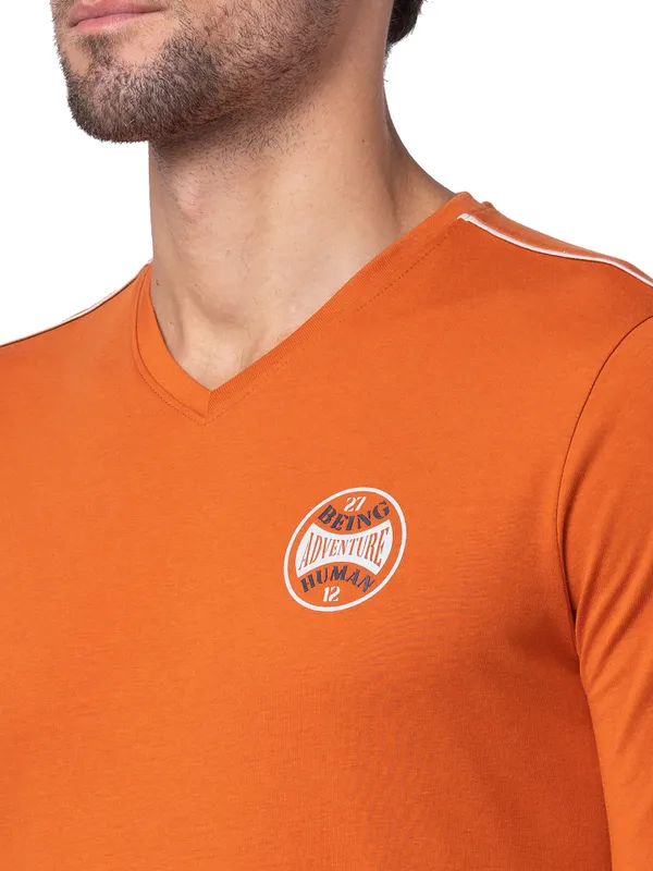 Being Human Regular Fit Men Crew Neck T-Shirts-Gold Flam