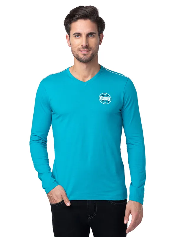 Being Human Regular Fit Men Crew Neck T-Shirts-Lake Blue