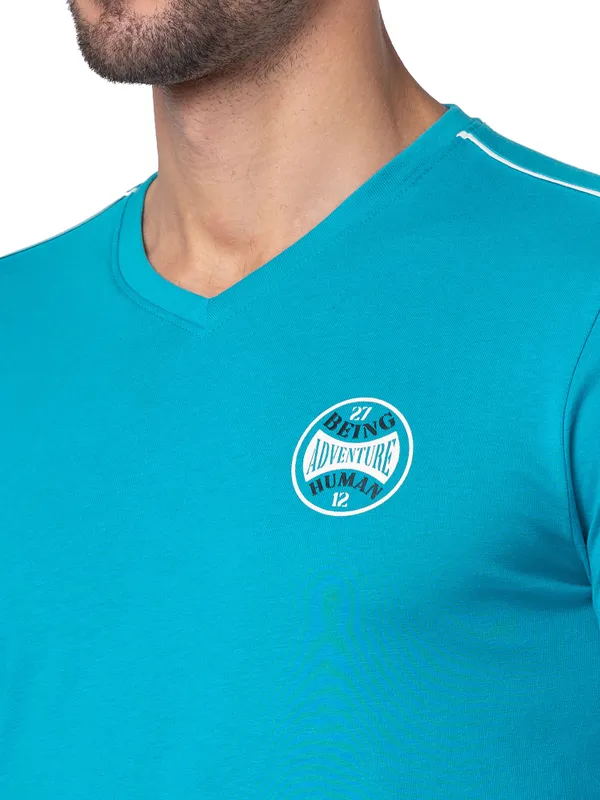 Being Human Regular Fit Men Crew Neck T-Shirts-Lake Blue