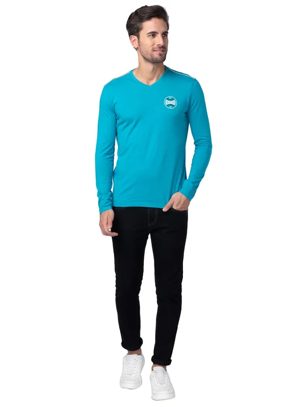 Being Human Regular Fit Men Crew Neck T-Shirts-Lake Blue