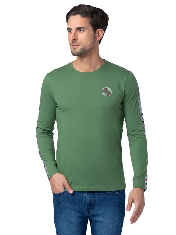 Being Human Regular Fit Men Crew Neck T-Shirts-Artichoke Green
