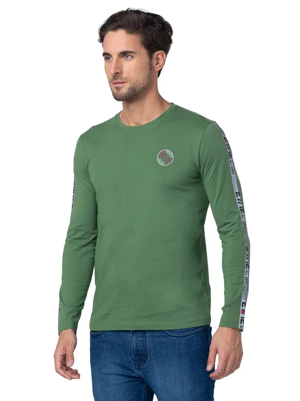 Being Human Regular Fit Men Crew Neck T-Shirts-Artichoke Green