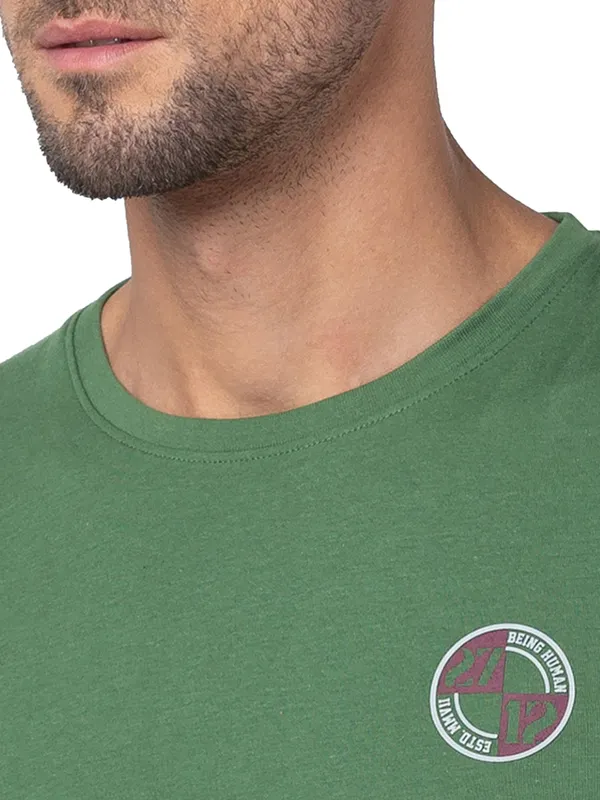 Being Human Regular Fit Men Crew Neck T-Shirts-Artichoke Green