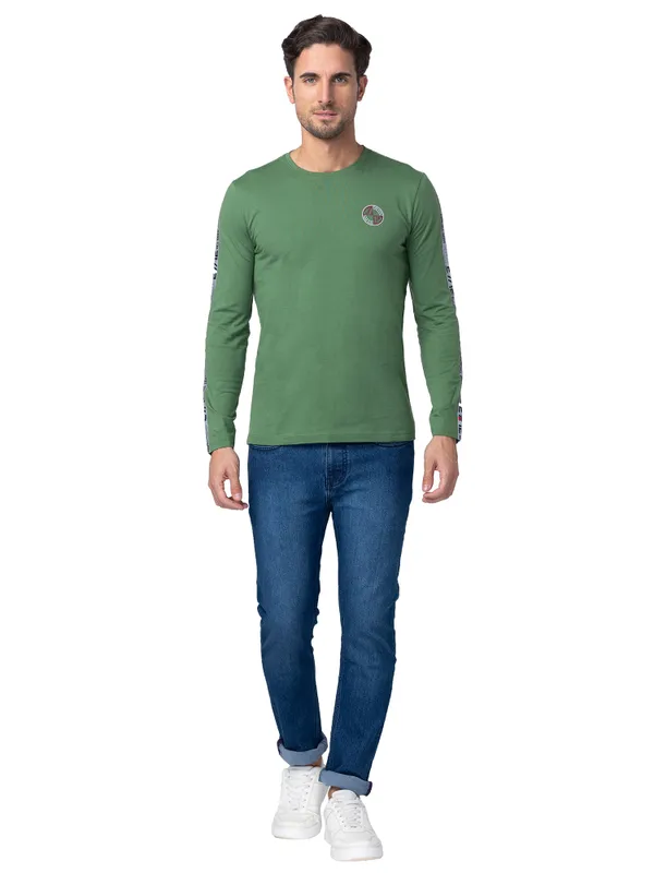 Being Human Regular Fit Men Crew Neck T-Shirts-Artichoke Green