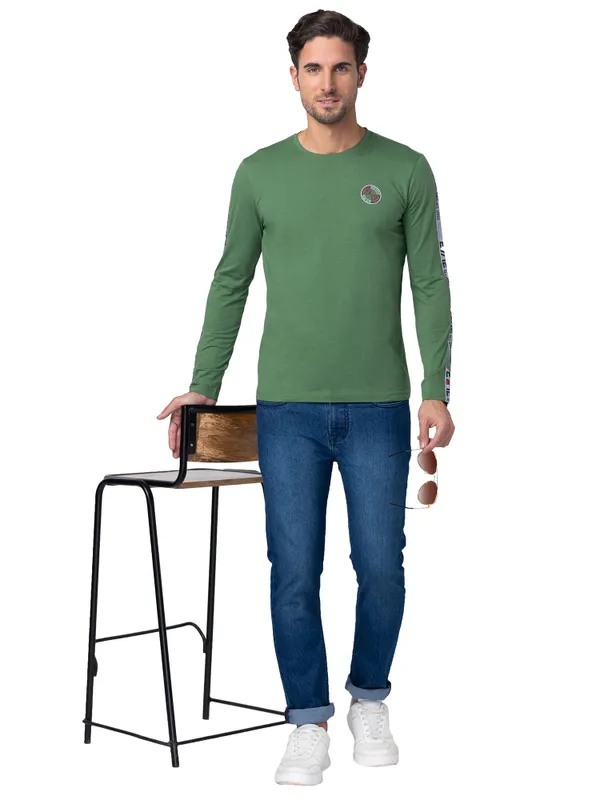 Being Human Regular Fit Men Crew Neck T-Shirts-Artichoke Green