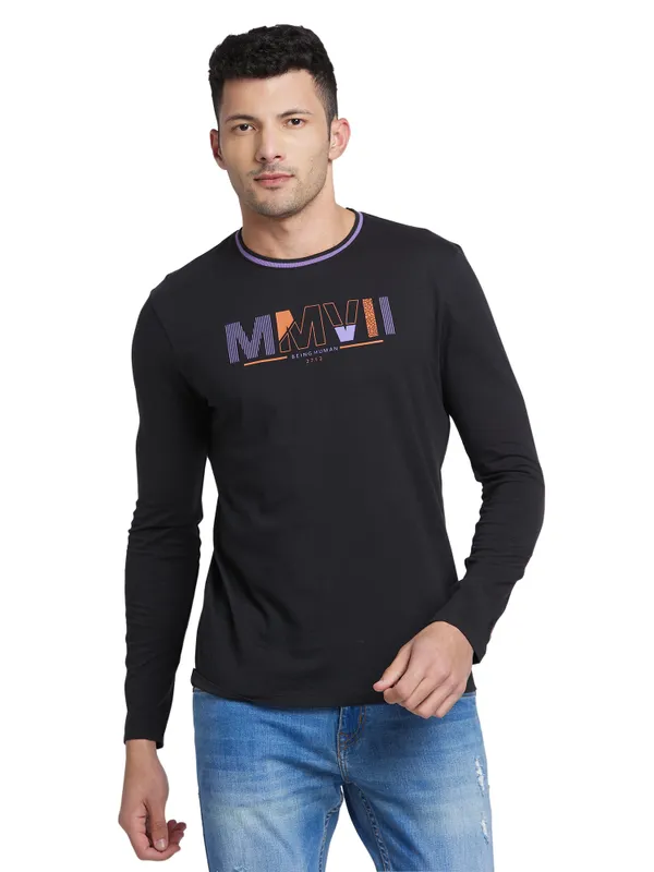 Being Human Regular Fit Men Crew Neck T-Shirts-Black