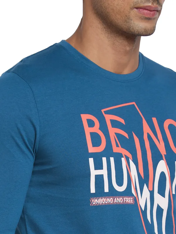 Being Human Regular Fit Men Crew Neck T-Shirts-Blue Coral