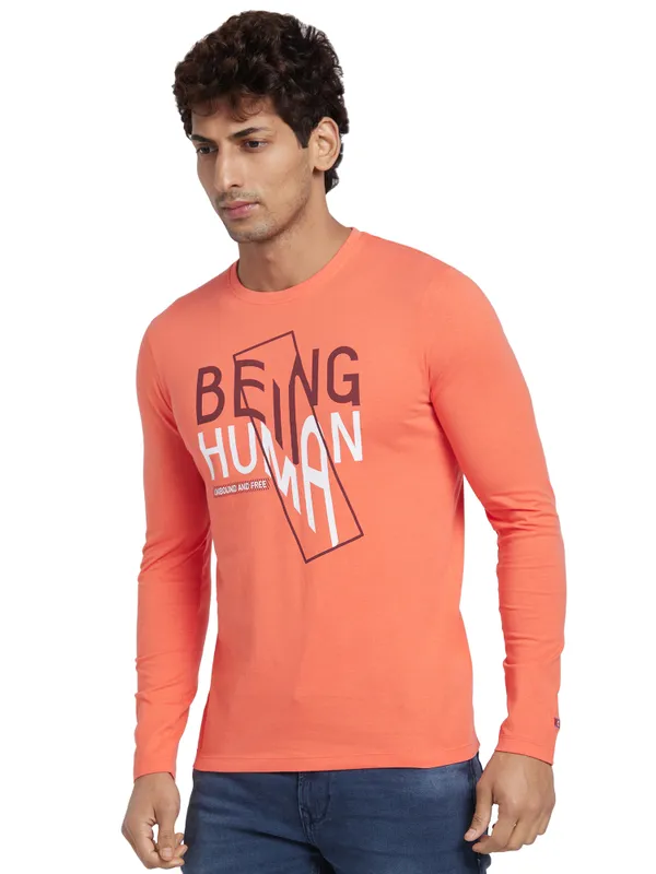 Being Human Regular Fit Men Crew Neck T-Shirts-Hot Coral