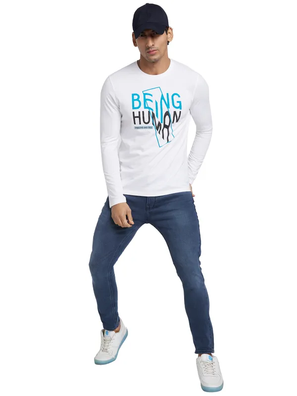 Being Human Regular Fit Men Crew Neck T-Shirts-White