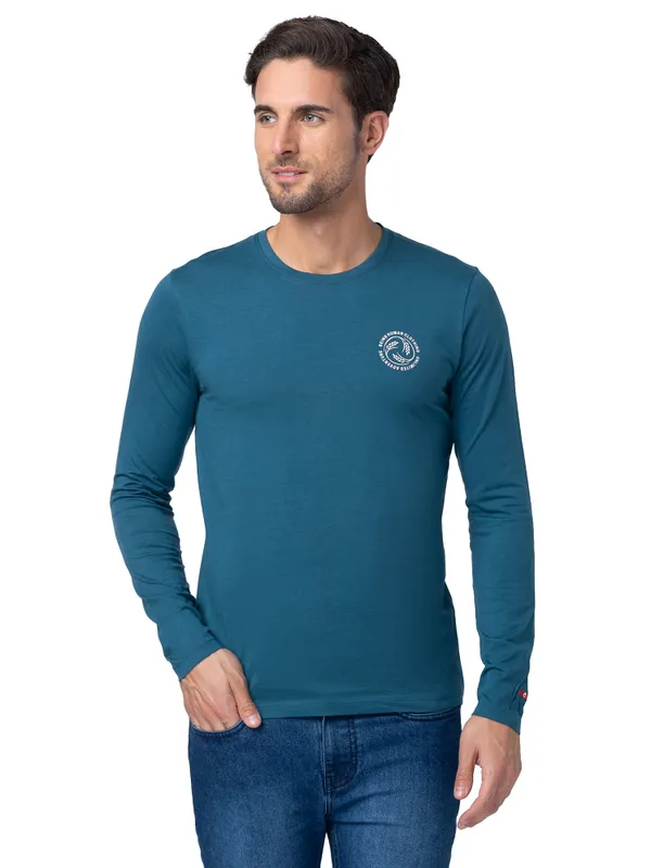 Being Human Clothing Men Regular Fit Crew Neck T-Shirts-Blue Coral