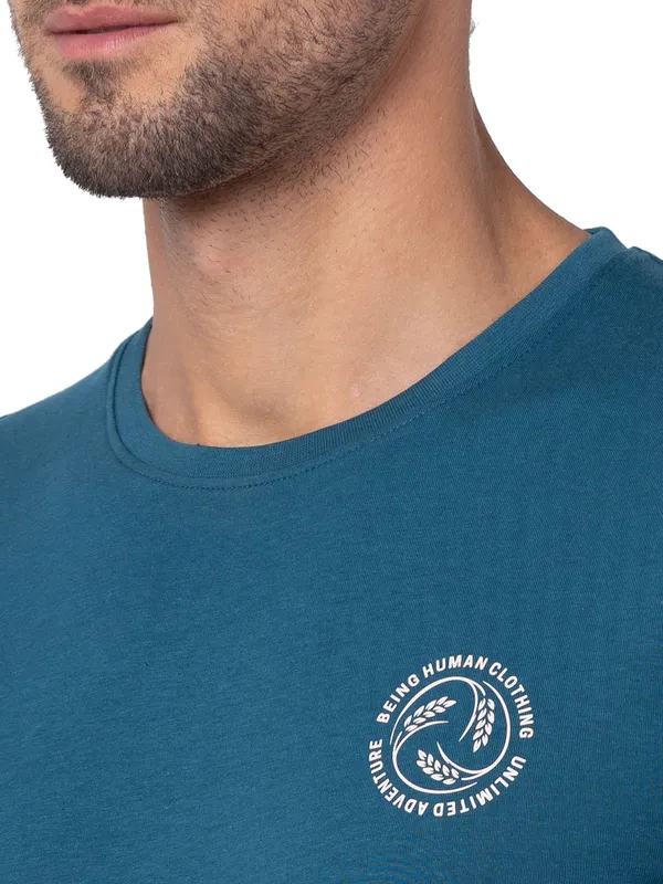 Being Human Clothing Men Regular Fit Crew Neck T-Shirts-Blue Coral