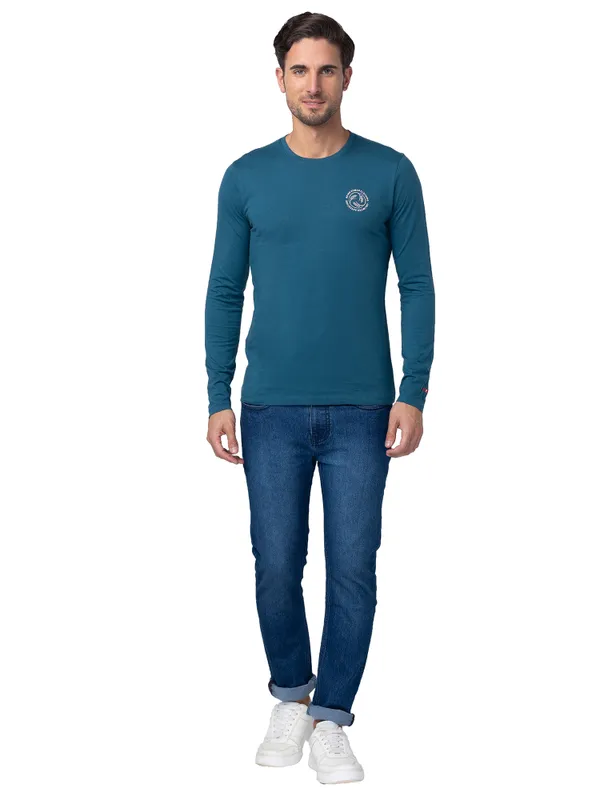 Being Human Clothing Men Regular Fit Crew Neck T-Shirts-Blue Coral