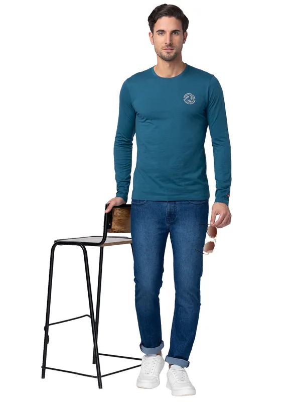 Being Human Clothing Men Regular Fit Crew Neck T-Shirts-Blue Coral