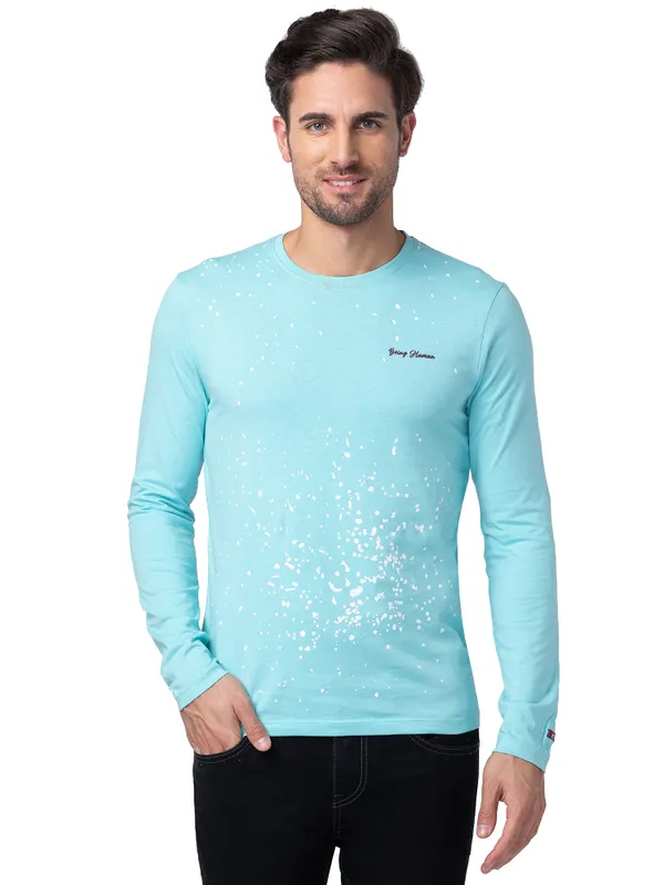 Being Human Regular Fit Men Crew Neck T-Shirts-Aqua Splash