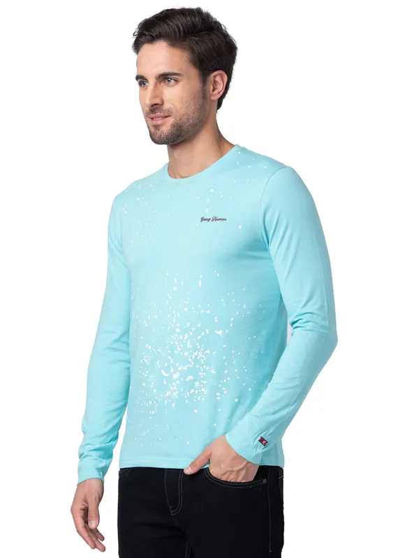 Being Human Regular Fit Men Crew Neck T-Shirts-Aqua Splash